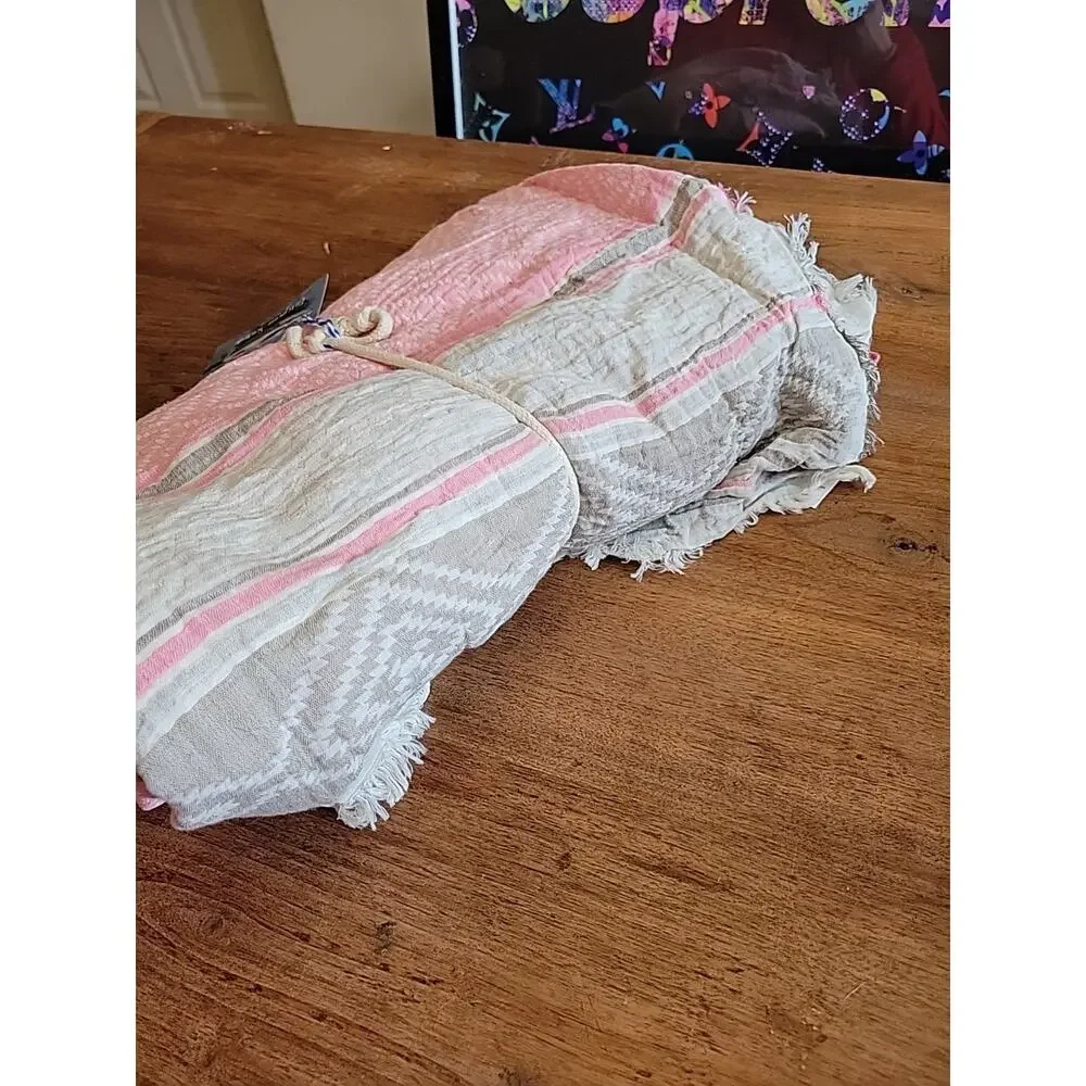 The Fouta Greek Blanket Wrap 100% Cotton Taupe Pink 63”x 59”